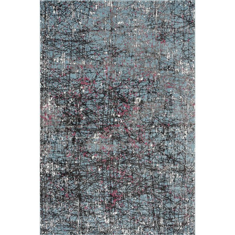 Tapis bleu / rose / noir Krikorian, Rectangle 5 pi x 7 pi 6 po