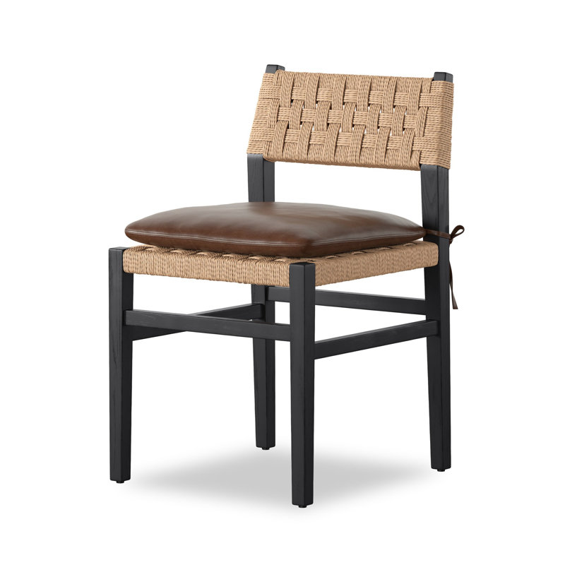 Hamlin Leather Dining Chair, Distressed Black Ash