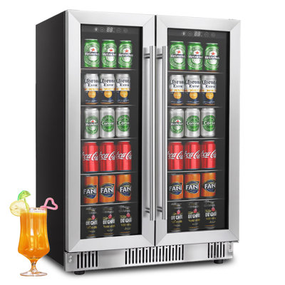 Beverage Refrigerator Cooler, 176 Can/5.4 Cu.ft Dual Zones Fridge with Glass Front Door, Digital Display Large Capacity Refrigerator with Adjustable Shelves for Soda, Beer or Wine