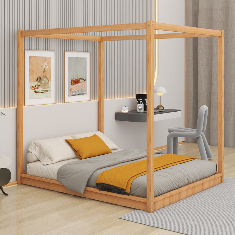 Lit plateforme à baldaquin avec pieds de support, Naturel