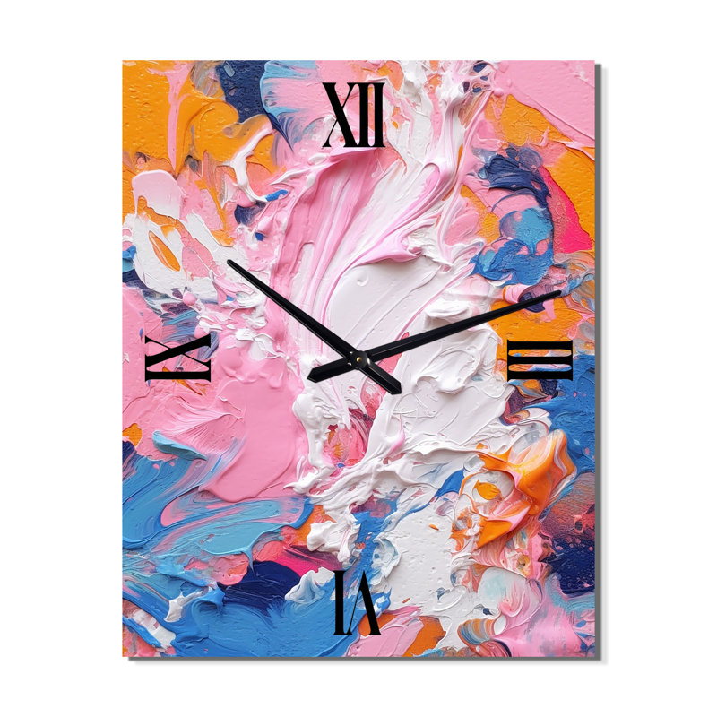 Rose et blanc Explosions de couleur II - Horloge murale moderne abstraite, Médium