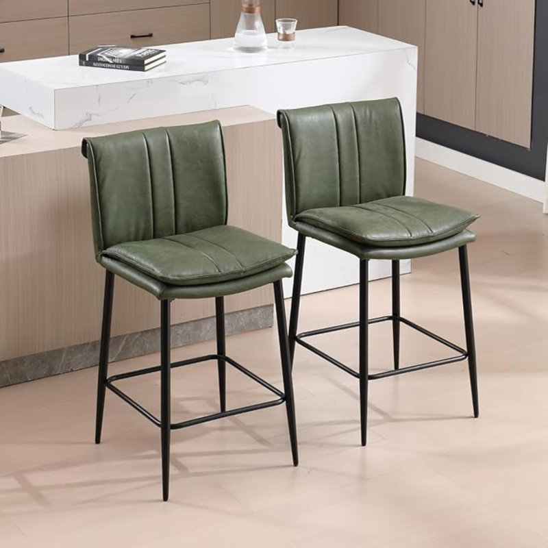 Upholstered Counter Stool with Metal Frame, Green