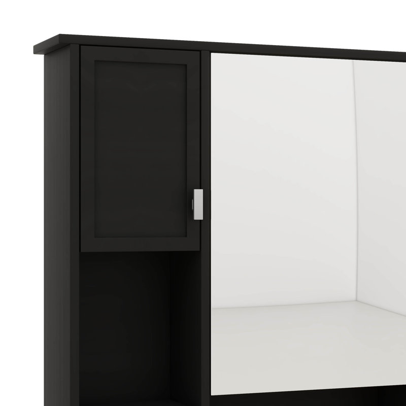 Armoire à pharmacie murale de 35 po x 28 po, armoire avec miroir, tablette ouverte, compartiment latéral et barre à serviettes, solution de rangement en miroir au-dessus de la toilette