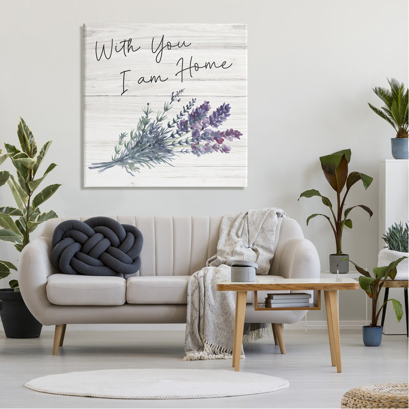 With You I'm Home Inspirational Family Sign Blue Hyacinth Florals par ND Art - Peinture, H 36 po x l 36 po x P 1,5 po