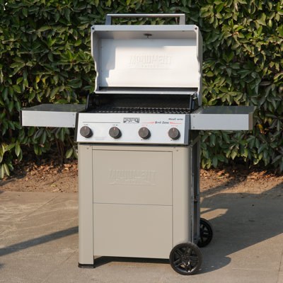  🎯NEW🔥Monument Grills 4 Burner Propane Gas Grill with Broil Zone, 37,000 BTU Stainless Steel Outdoor Patio Barbecue Grill, Cast Iron Grates, Folding Shelves, Flip Rack, Easy Clean Enamel Body and Swivel Casters with Locks, Mesa II 410FBZ