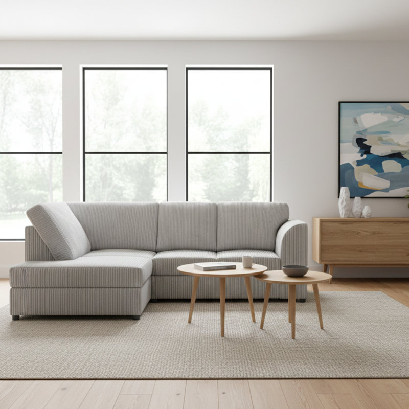 Jumbo Cord Hand Facing Corner Sofa With Footstool, Silver, Left Hand Facing