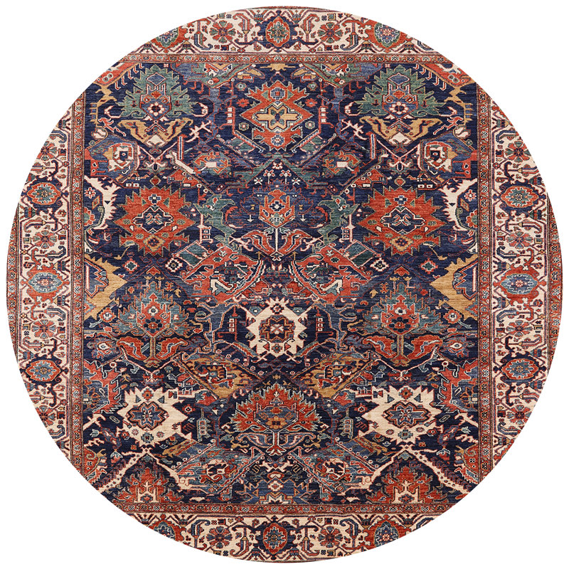 Tapis oriental brun / beige / bleu, Rond 3 pi