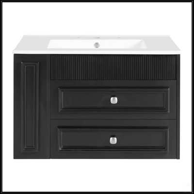 30 Inch Wall Mounted Bathroom Vanity With 2 Drawers, Single Ceramic Sink, And Floating Storage Cabinet