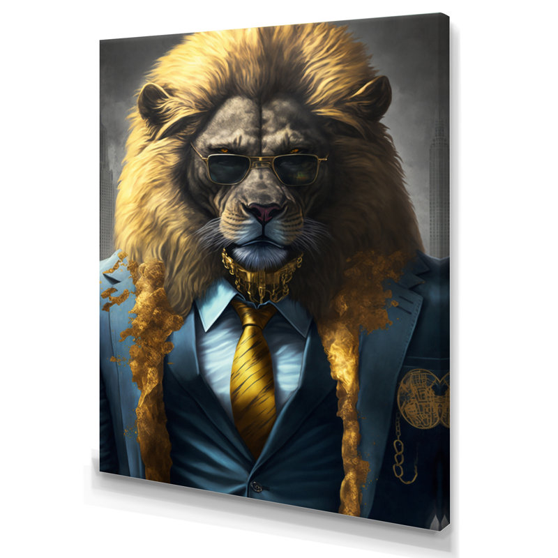 «Lion Gangster in NYC», impression sur toile, H 40 po x l 30 po x P 1,5 po, Toile tendue
