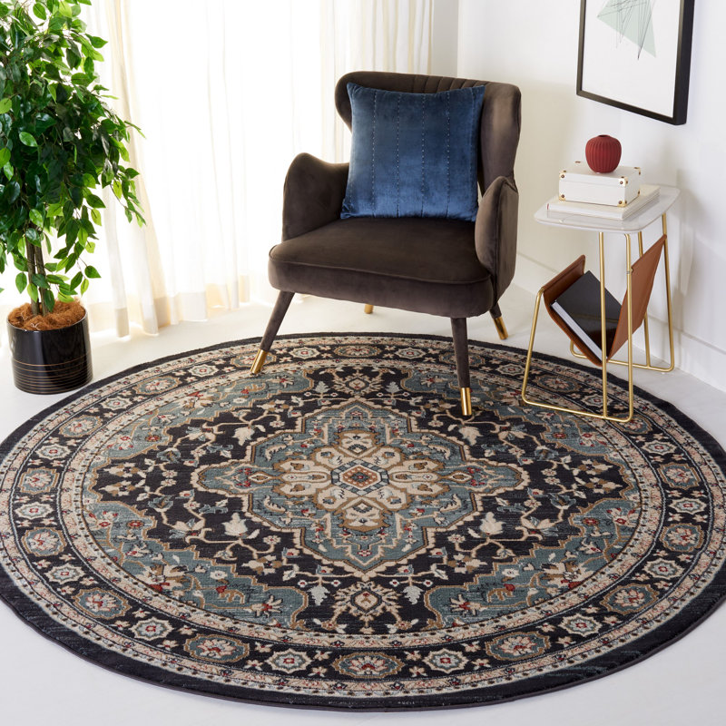 Tapis performance oriental Klose, Rond 9 pi, Teal/Black