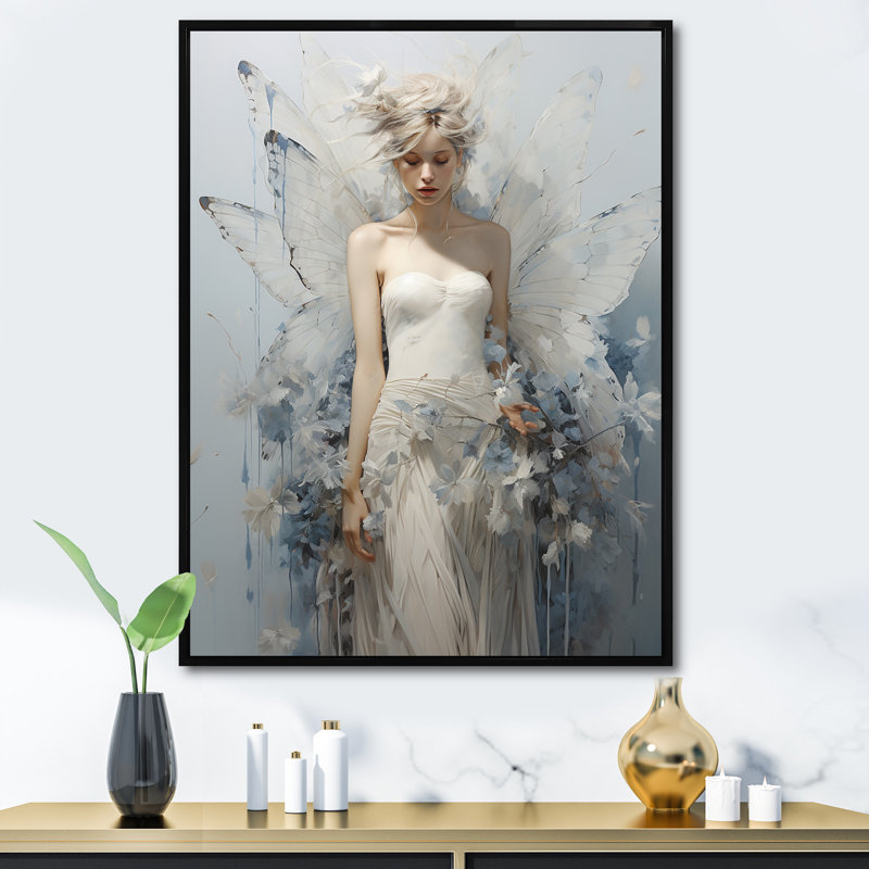Fantaisie, minimalisme, fée des fleurs sur toile, Cadre flottant noir, H 32 po x l 16 po x P 1 po