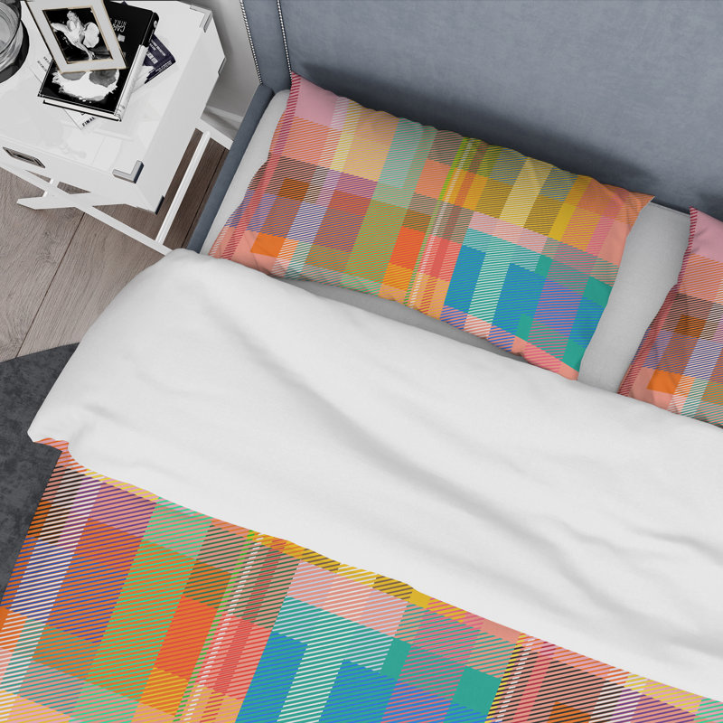 Ensemble de housse de couette en microfibre jaune / bleu / brun 3 pièces, Housse de couette pour très grand lit et 2 très