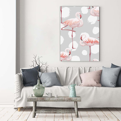 Flamingos And Dots - Wrapped Canvas Print