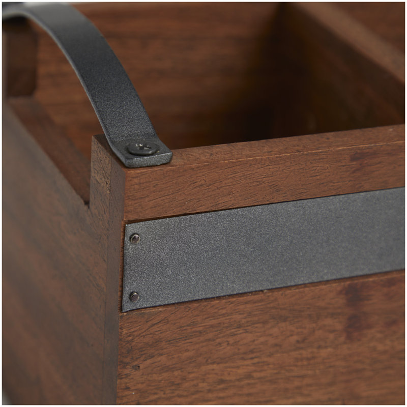Plateau décoratif en bois à 3 sections avec poignées en métal noir, Brown