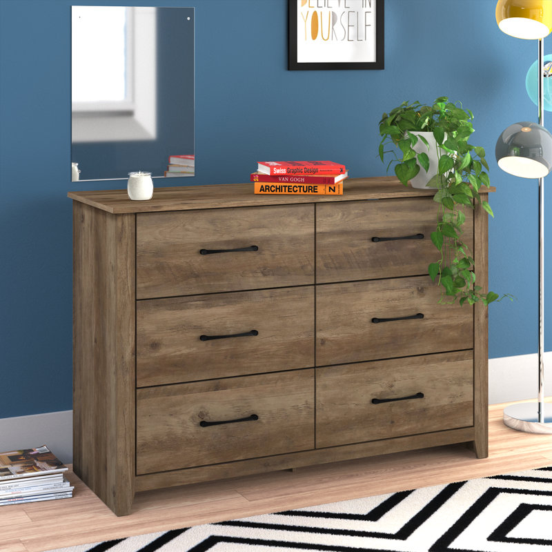 Walter 6 Drawer Double Dresser - Rustic Wood Finish