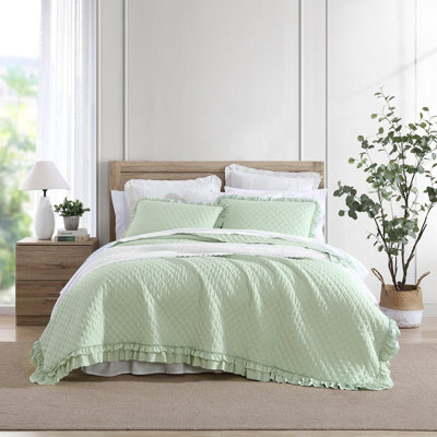 Laura Ashley Claire Ruffled Green Quilt Set