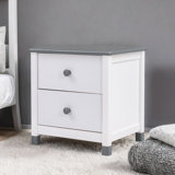 Nightstand With Two Drawers – Cute Rounded Bedside Table, Sturdy Pine & MDF End Table