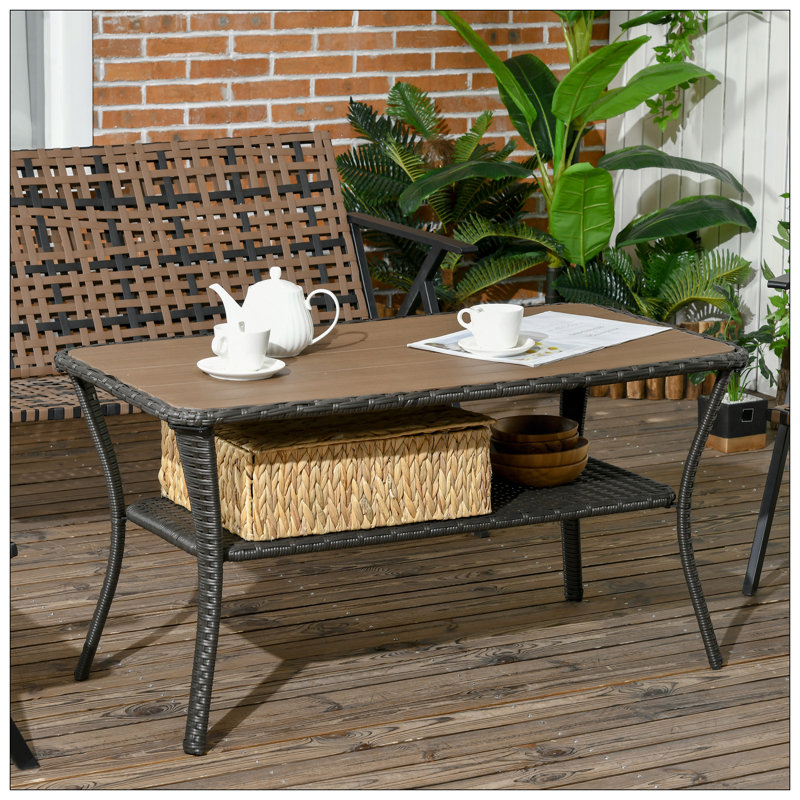 Table basse en rotin PE avec tablette de rangement Outsunny