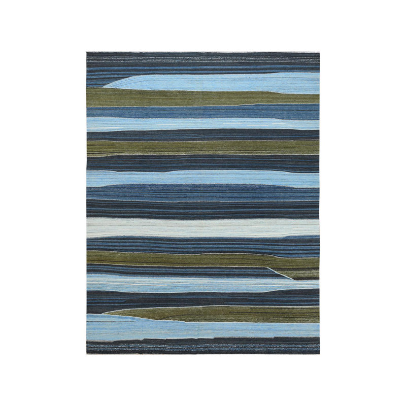 Tapis bleu en laine tissé à plat 10 pi 7 po x 13 pi 8 po DC9D471916304FEAAC7EF6FE22968886