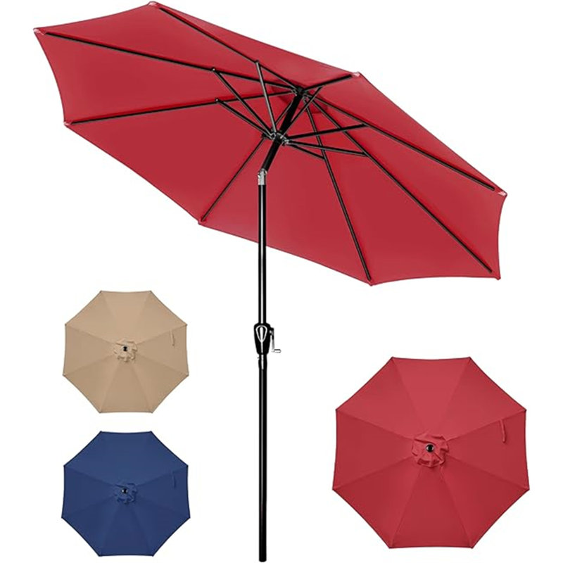 Parasol de marché extérieur de 10 pi avec 8 nervures robustes, bouton-poussoir inclinable / inclinable pour le jardin, la terrasse, la cour et la piscine