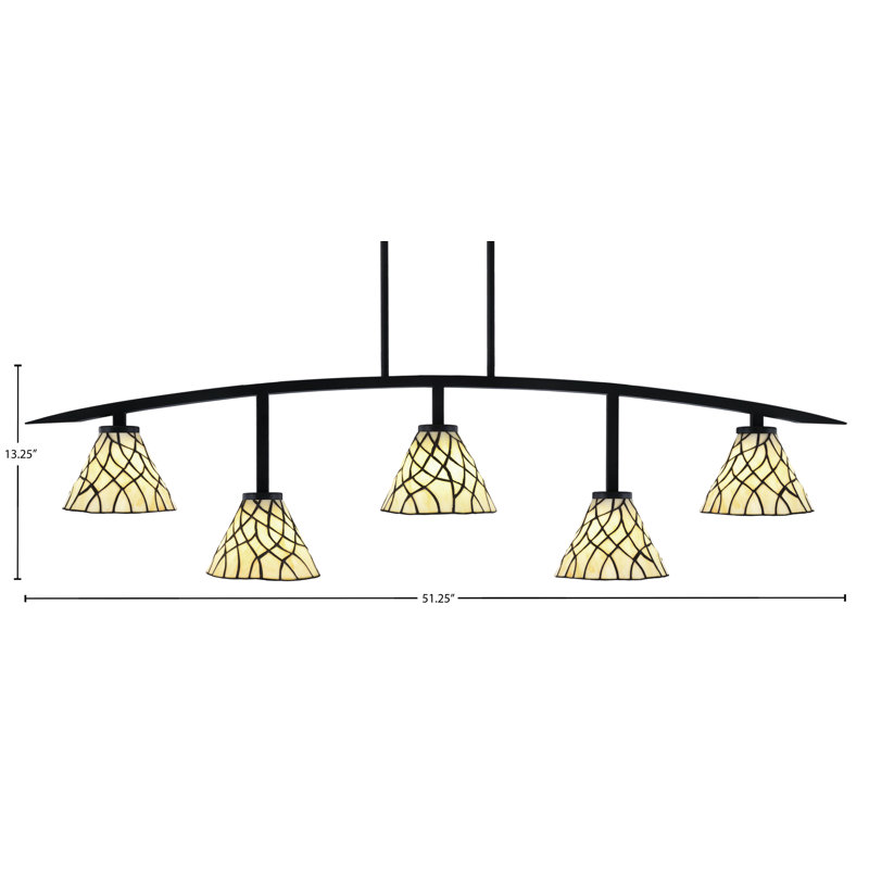 Barre d'éclairage 5 lumières kurve au fini noir mat avec verre d'art Sandhill de 7 po