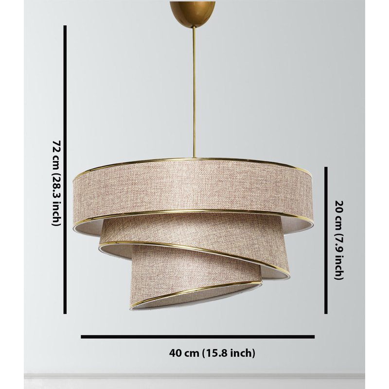 Glam Scandinavian Chandelier with Adjustable Height (11.8 x 11.8 x 7.9 inches), Beige & Gold Cotton Cap | CE Certified, E27 Socket, Max 40W | Perfect for Country & Modern Décor, Elegant Lighting for Home Spaces