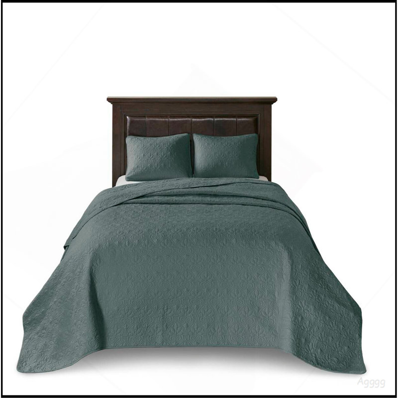 Ensemble de courtepointe réversible 3 pièces Balsam Green King / Cal King, Courtepointe très grand californien + 2 taies dé