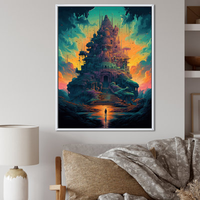 Ancien temple dans un paysage arc-en-ciel de rêve - reproduction sur toile