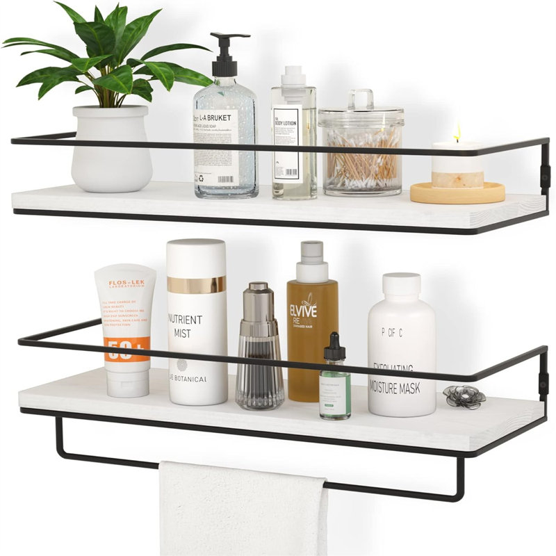 Wendi 2 Piece Solid Wood Floating Shelf with Towel Bar