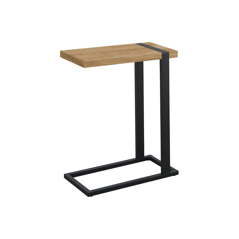 Table d'appoint, H 25 po, en forme de C, bout, côté, collation, salon, chambre à coucher, stratifié aspect bois de manguier, métal noir, contemporain, moderne
