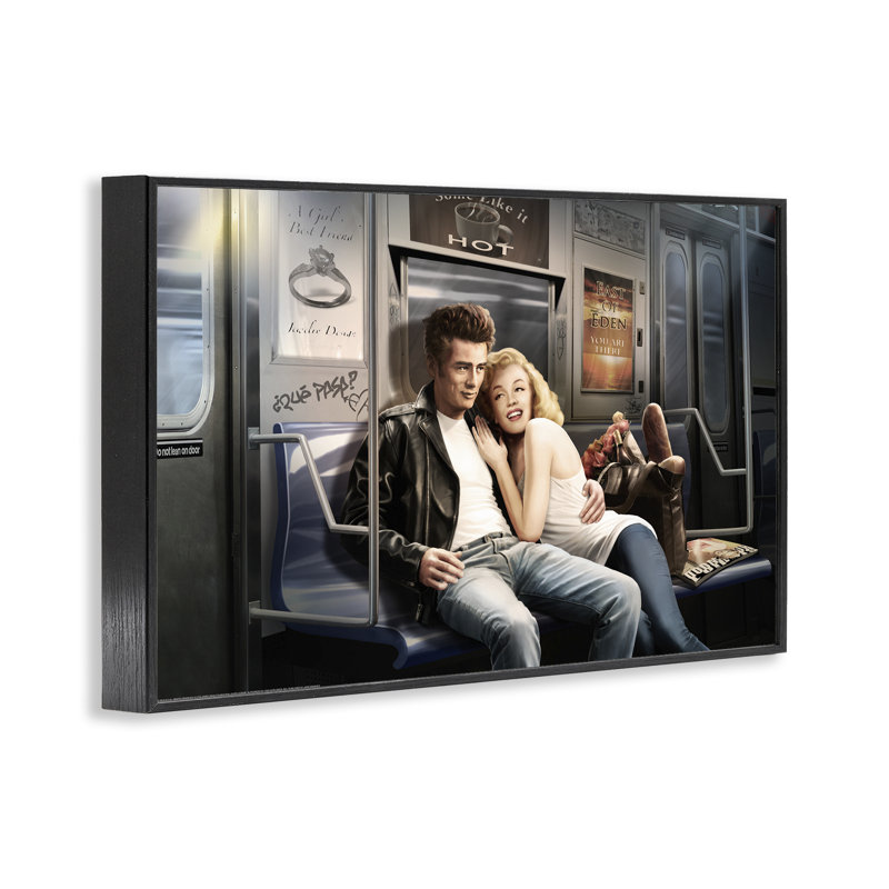 Subway Ride Famous Figures Giclee Art, design by Jadei Graphics, H 12 po x l 18 po, Giclée encadrée noir minuit