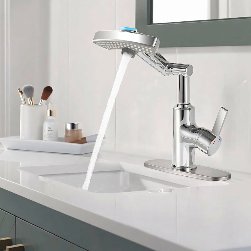 Robinet de salle de bain à DEL à poignée simple, robinet d'évier à 3 modes de rotation sur 360 °