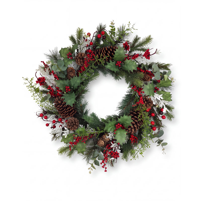 CEDAR BERRY - 26" Christmas Wreath with Pines Cones, Ivy & Red Berries