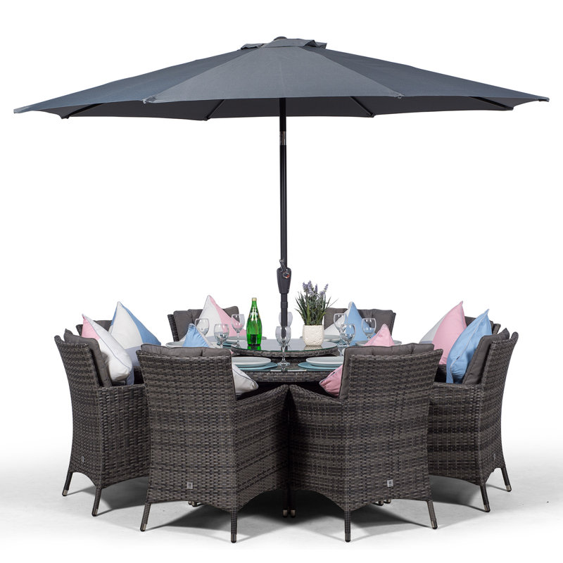 Karcher 8 Seater Dining Set with Cushions and Parasol