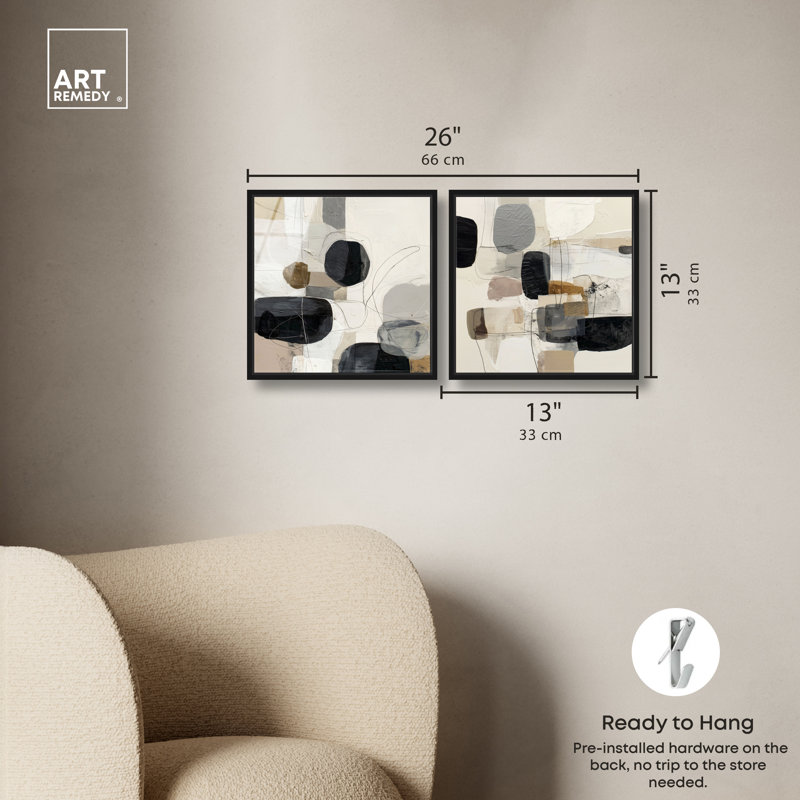 «Pebble Path Duo», ensemble de décorations murales Boho par Art Remedy, cadre noir, 12 x 12, 13"H x 13"W, Black Frame