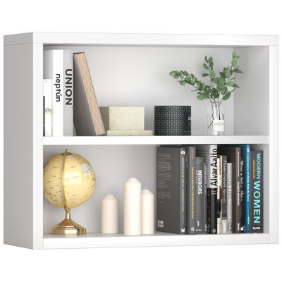Bibliothèque à 2 niveaux, bibliothèque en bois de H 24,5 po avec dossier fermé, tablette de rangement robuste et moderne pour le salon, le bureau personnel ou le bureau, blanc