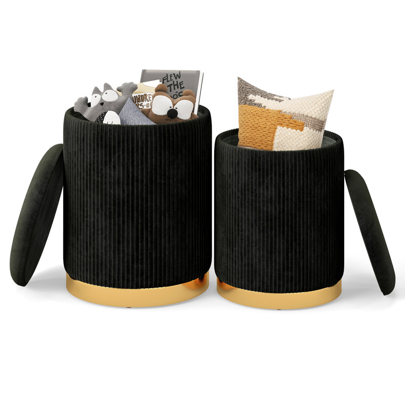 35cm Wide Solid Colour Footstool Ottoman with Storage, Black