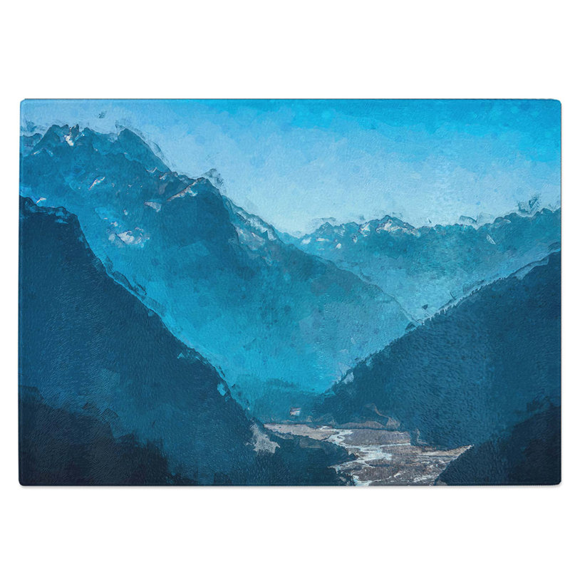 Tempered Glass Mountains in Sikkim India Chopping Board, 39 cm W x 28.5 cm L