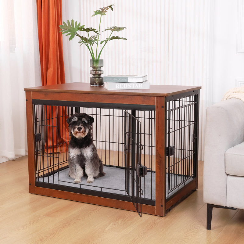 Table d'appoint pour chien avec cage pour chien, Brun