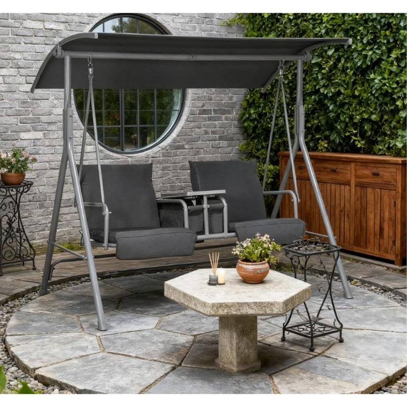 Balancelle de patio avec auvent pour le jardin près de la piscine 2 - Siège et rangement pour adultes