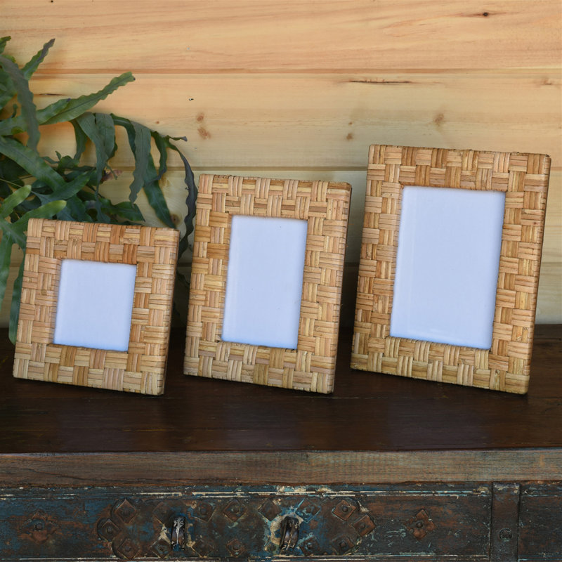 Alodee Natural Wicker / Rattan Picture Frame with Mat, 4" x 4"