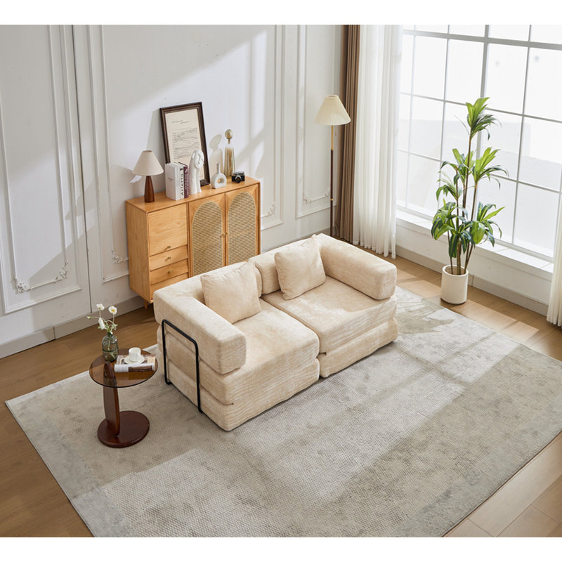 Canapé à compression, canapé-lit au sol convertible avec structure de forme fixe, canapé modulaire sans os sans causeuse, sans assemblage requis, tissu chenille, pour la chambre à coucher du salon