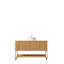 Meuble-lavabo de salle de bain 48 po Sobieski, meuble de rangement autoportant avec 3 portes et tablette ouverte, vasque ronde en céramique blanche avec motif en pierre et comptoir en pierre frittée blanc de Carrare, couleur grain de bois