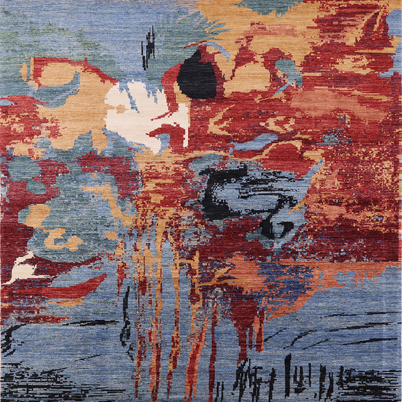 Tapis oriental rouge / bleu / beige Caldello, Carré 4 pi