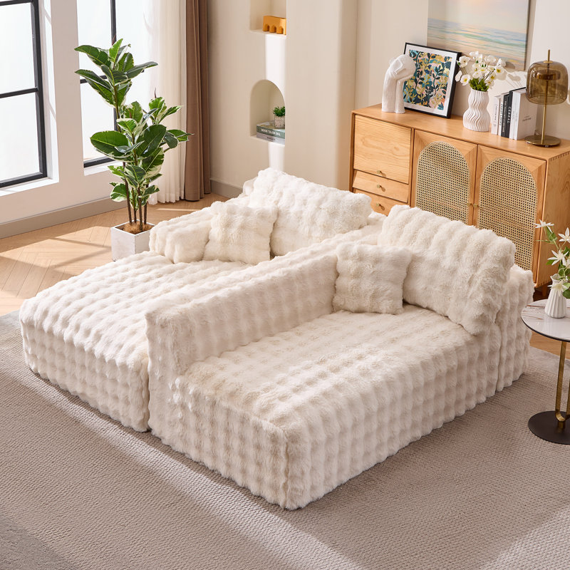 Boneless 106" W Configurable Compression Sectional Sofa With L-Shape Chaise, Beige, Left Hand Facing