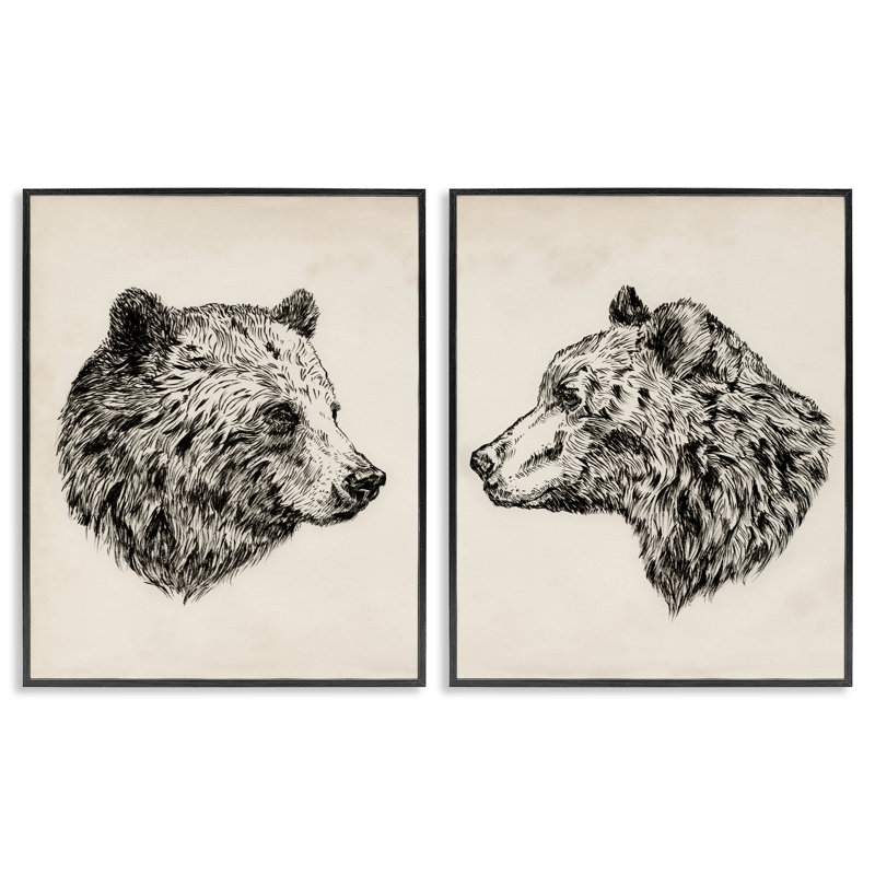 Portrait d'un ours brun, ensemble de 2 giclées encadrées par Victoria Barnes, Giclée encadrée noir minuit, H 14 po x l 11 po