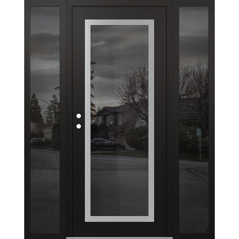 Porte d'entrée avant prémontée à panneau latéral en acier argenté noir / noir Cl1, L 61,69 po x H 81,69 po, Transparent