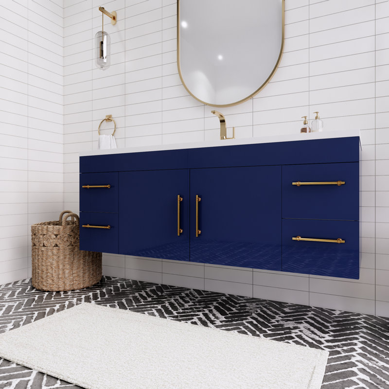 Ensemble de meuble-lavabo mural simple 60 "Spring, Bleu nuit