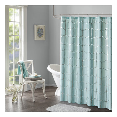 Rideau de douche en microfibre métallique imprimée aqua et argent, 183 cm x 183 cm