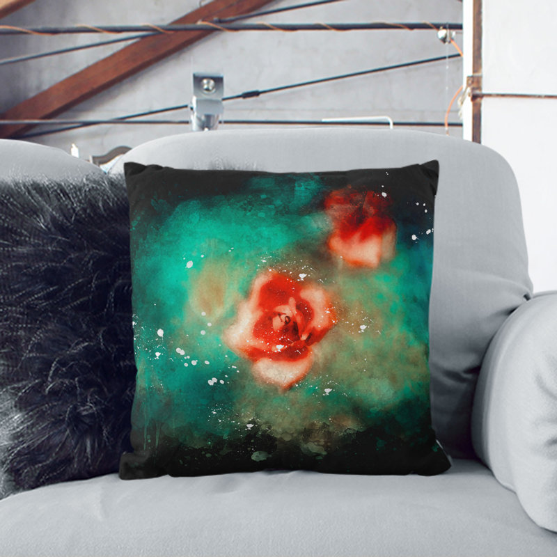 Rose Garden Cushion with Filling, Black, 55cm H x 55cm W x 20cm D